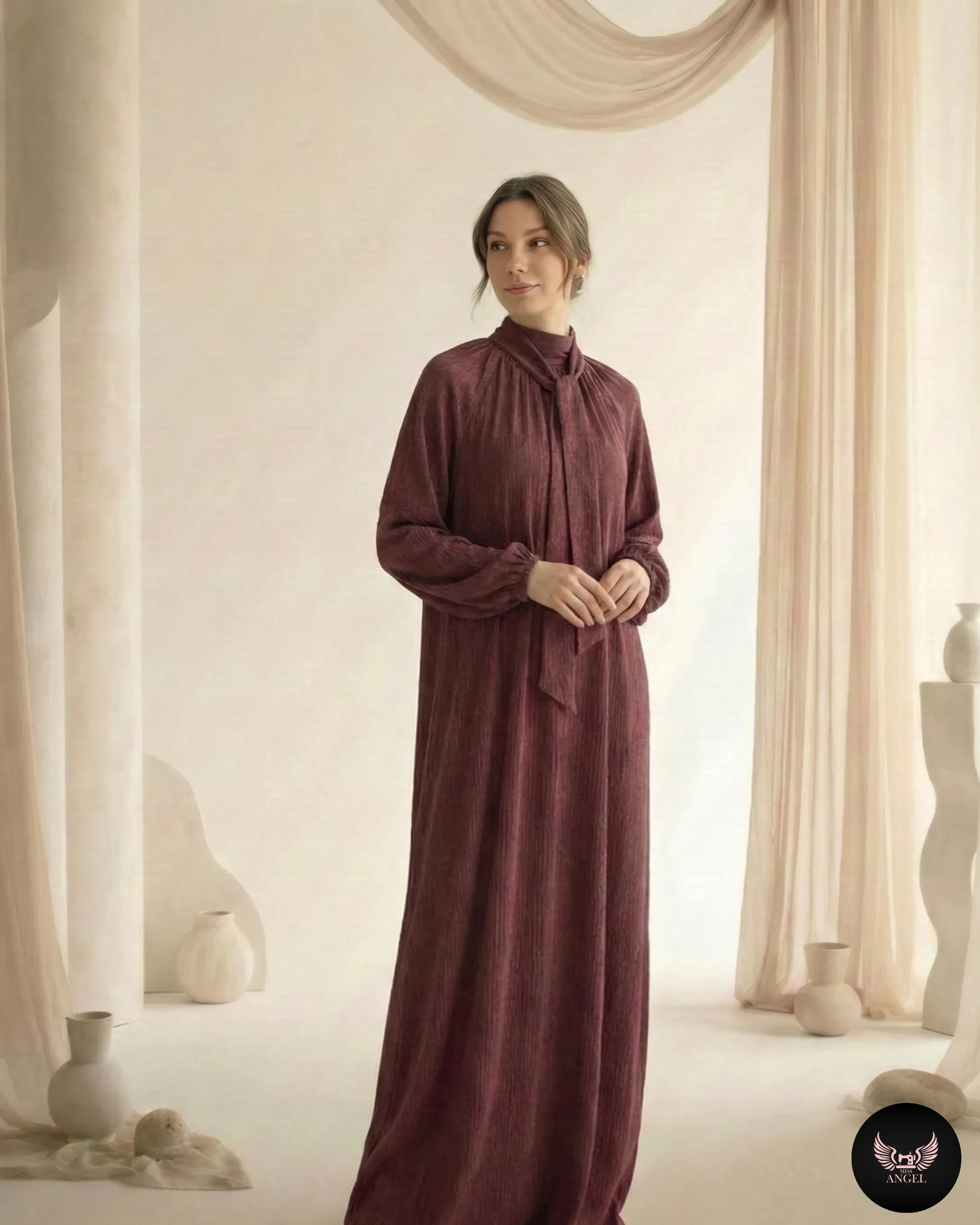 Bordo Cupro İpek Elbise - ELBİSE