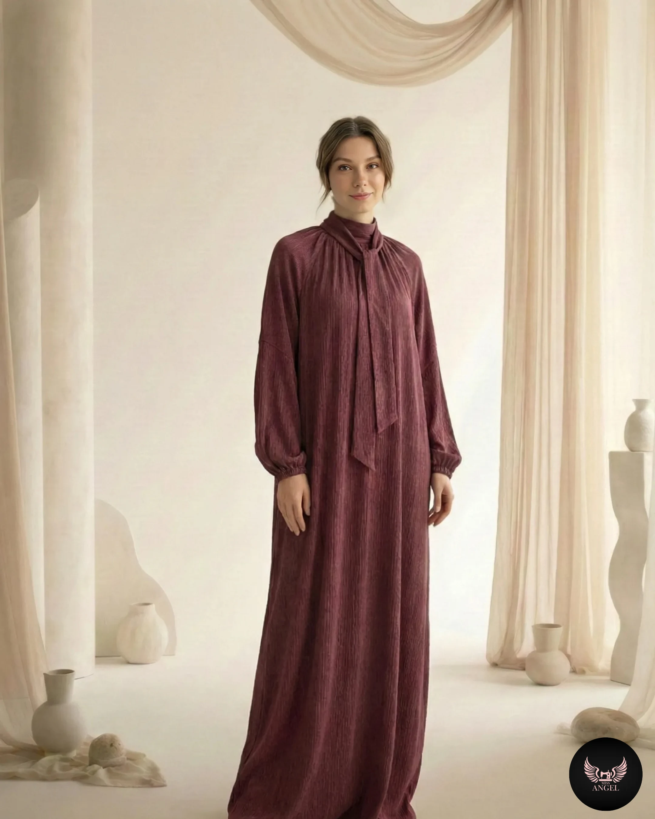 Bordo Cupro İpek Elbise - Görsel 4