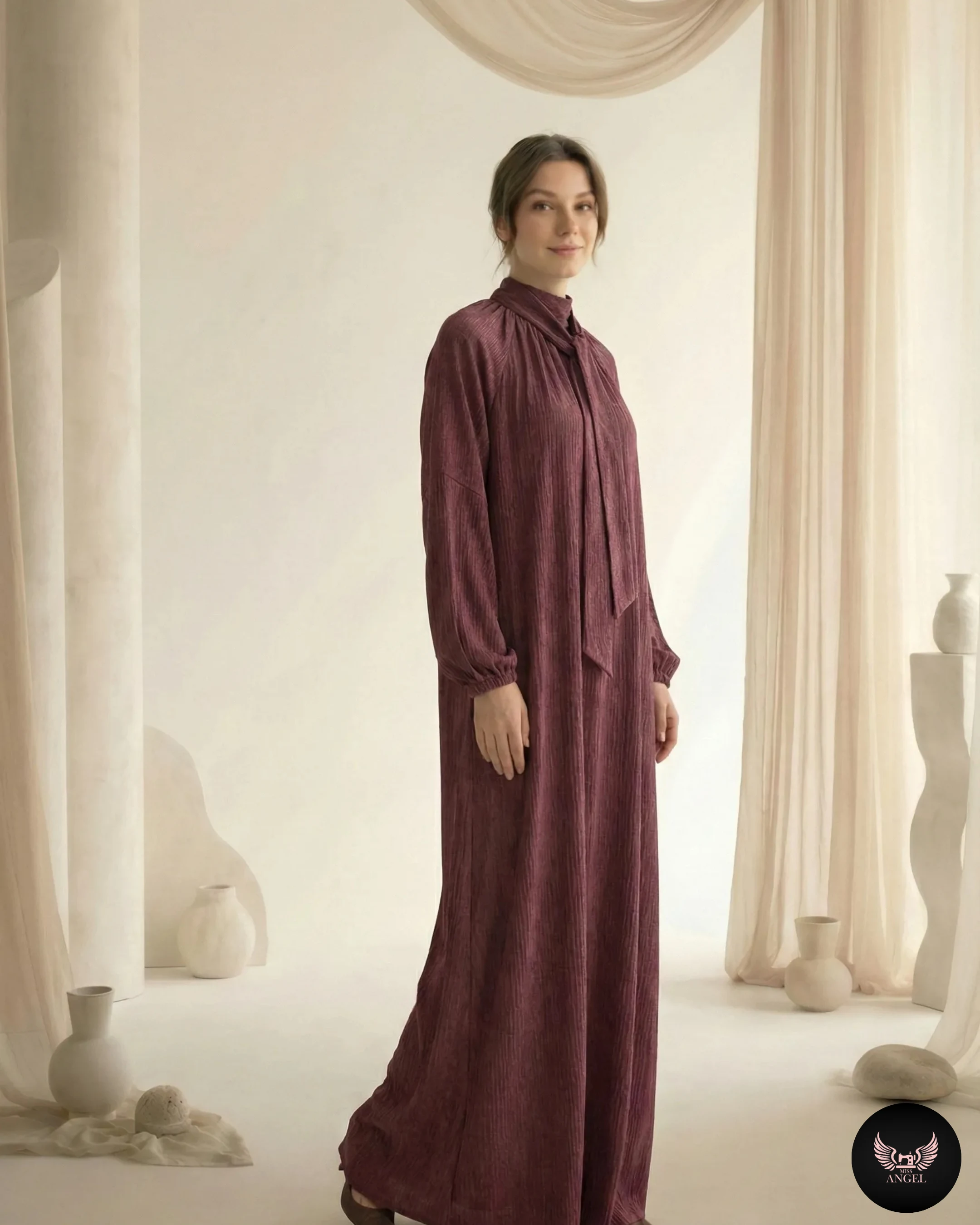 Bordo Cupro İpek Elbise - Görsel 5