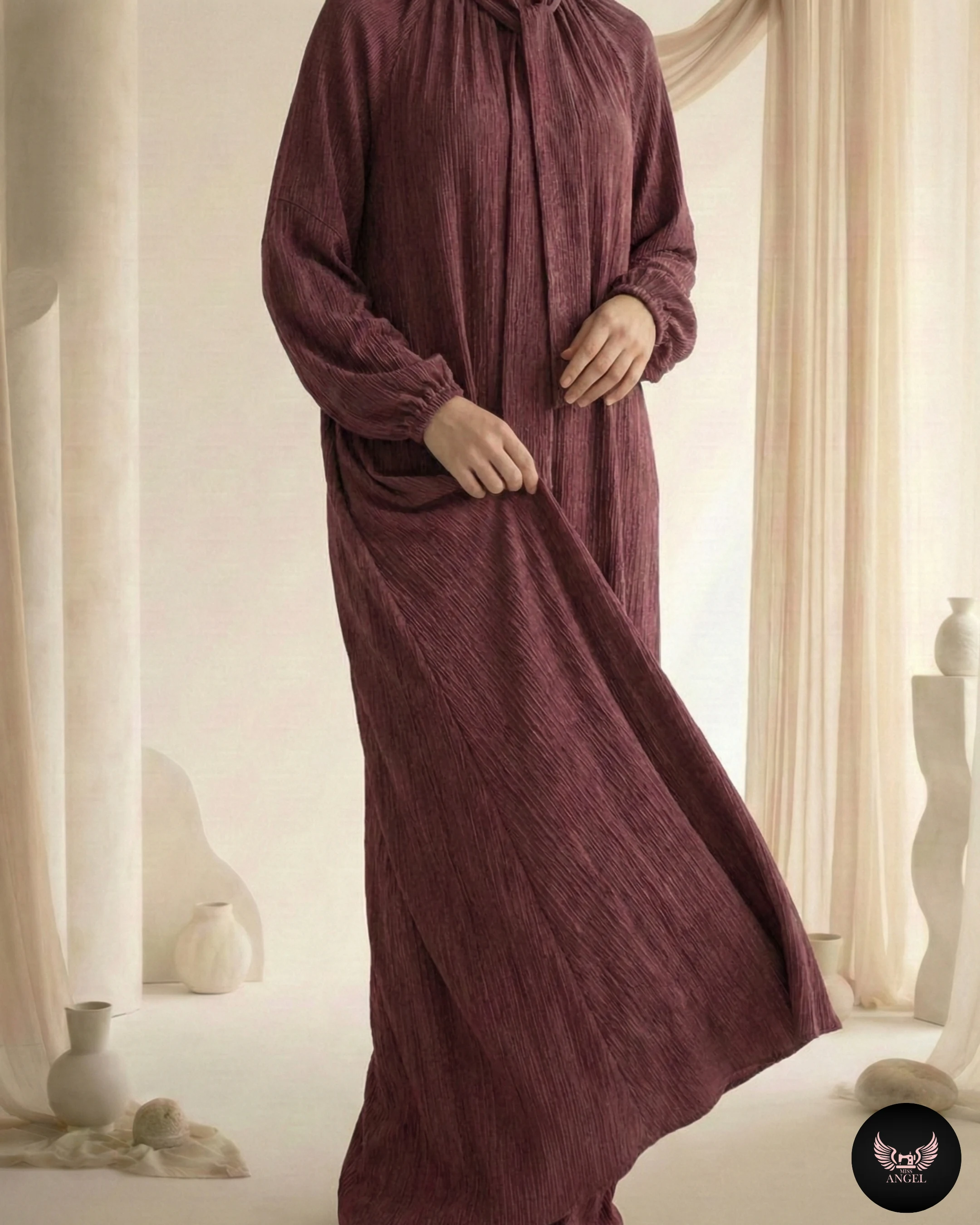 Bordo Cupro İpek Elbise - Görsel 6