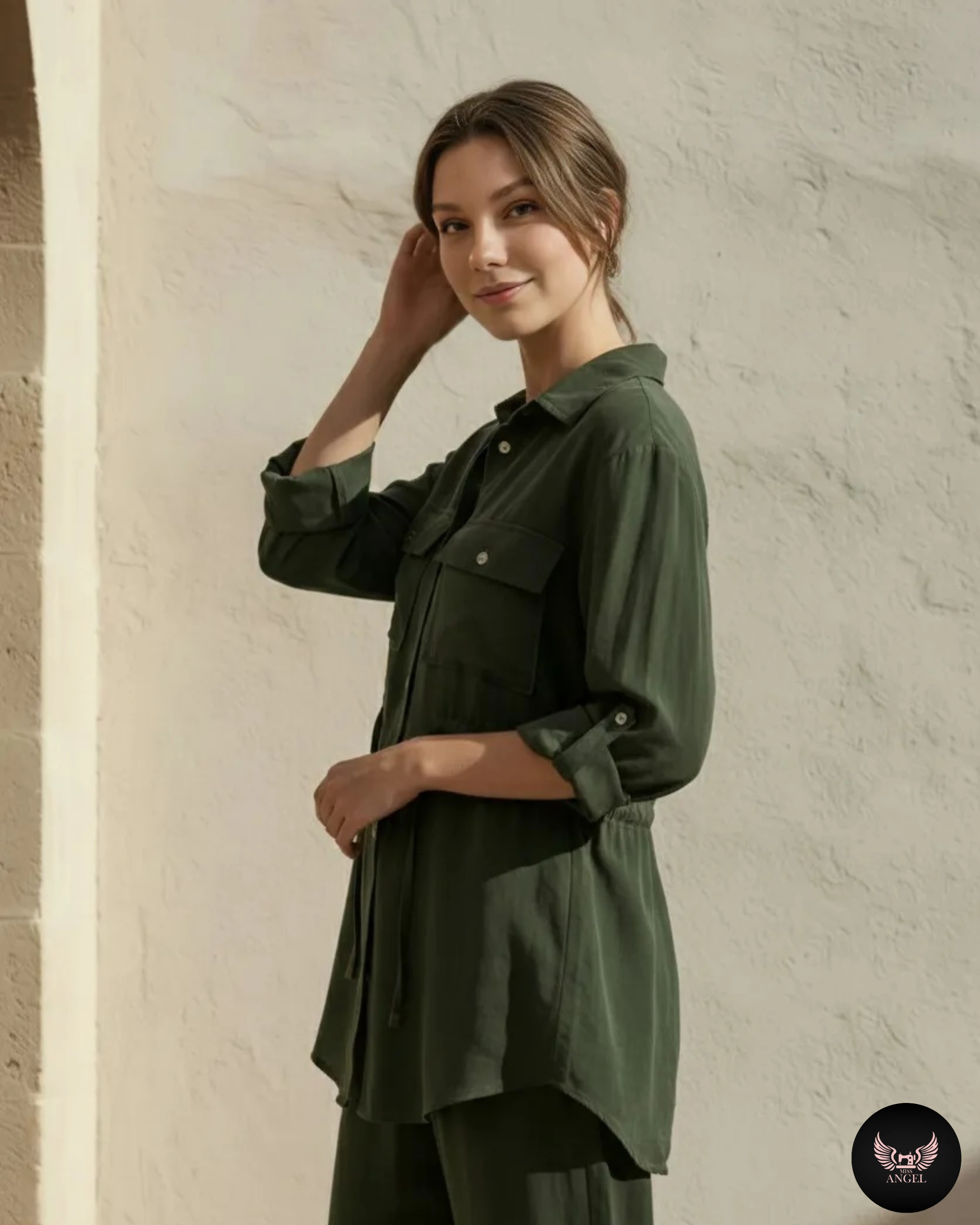 Yeşil İpek Cupro Gömlek Pantalon Takım - İKİLİ TAKIMLAR