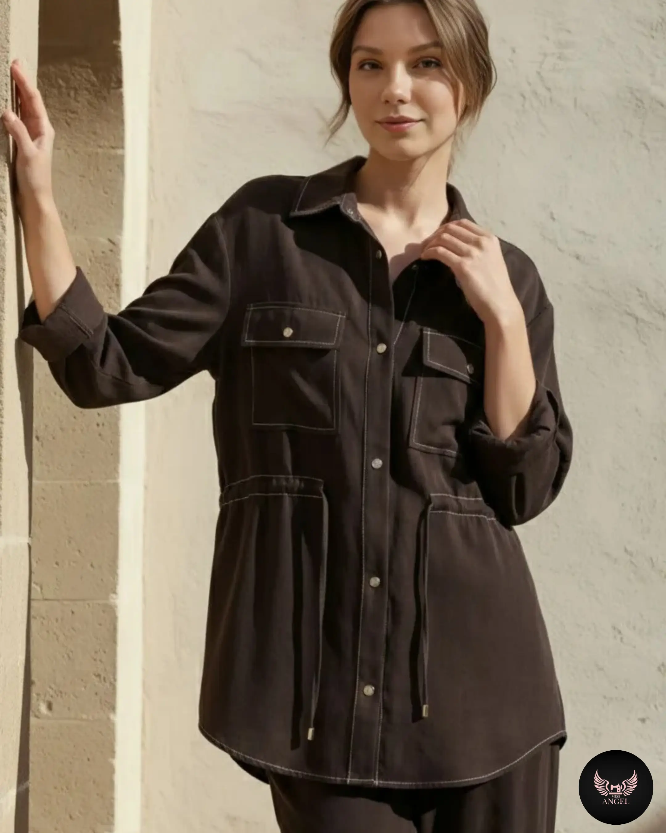 Kahverengi İpek Cupro Gömlek & Pantolon Takım - İKİLİ TAKIMLAR