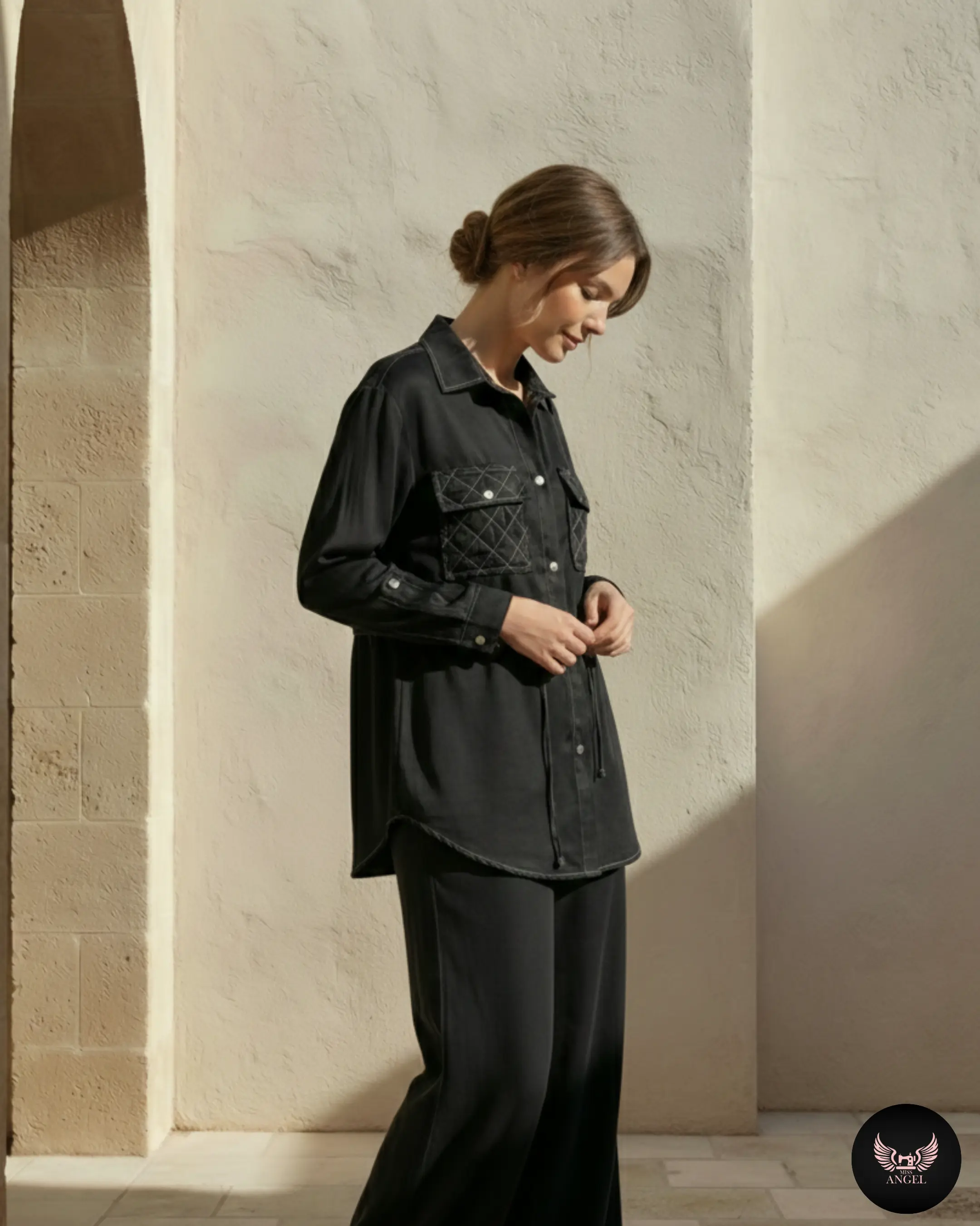 Siyah İpek Cupro Gömlek Pantalon Takım - İKİLİ TAKIMLAR