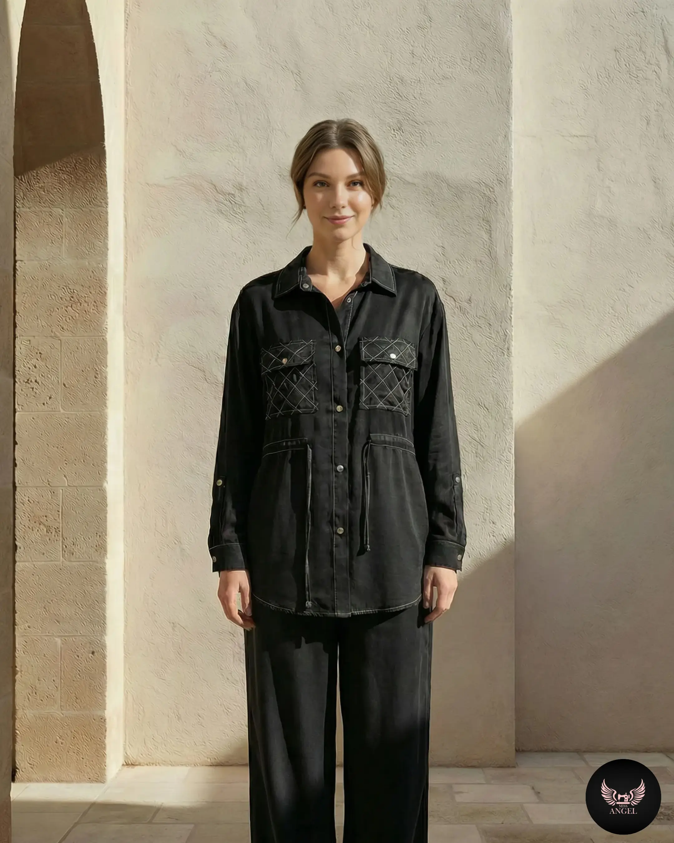 Siyah İpek Cupro Gömlek Pantalon Takım - Görsel 3