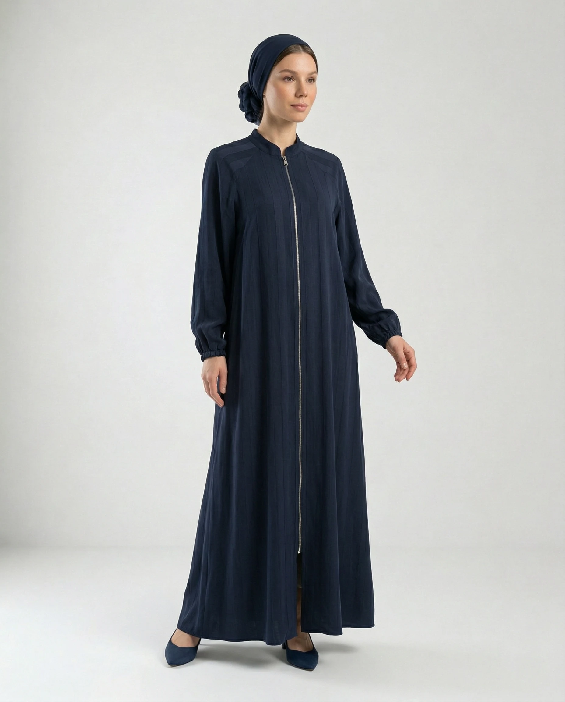 İpeker Cupro Şerit Desenli Lacivert Ferace - Ana Görsel