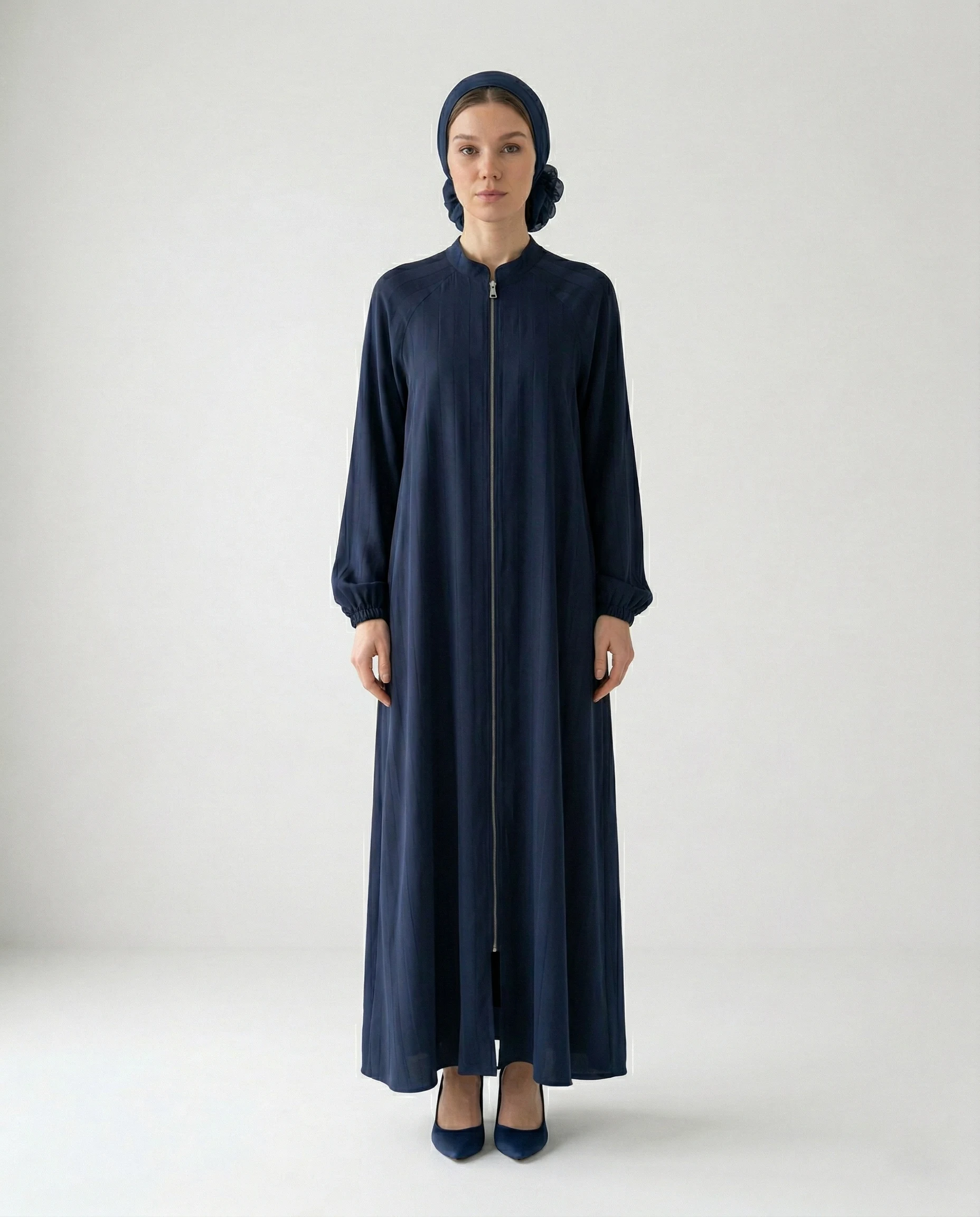 İpeker Cupro Şerit Desenli Lacivert Ferace - Görsel 2