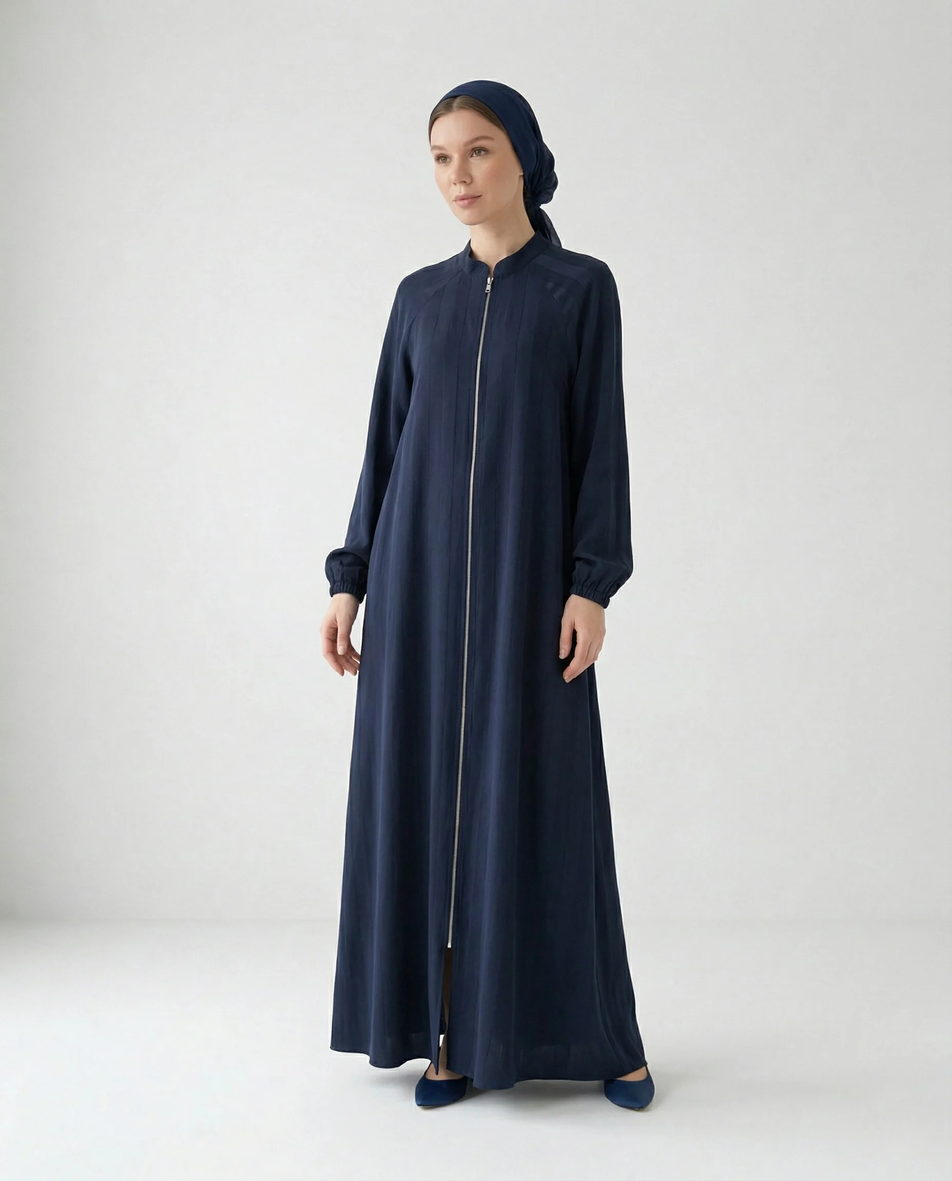 İpeker Cupro Şerit Desenli Lacivert Ferace - Görsel 3