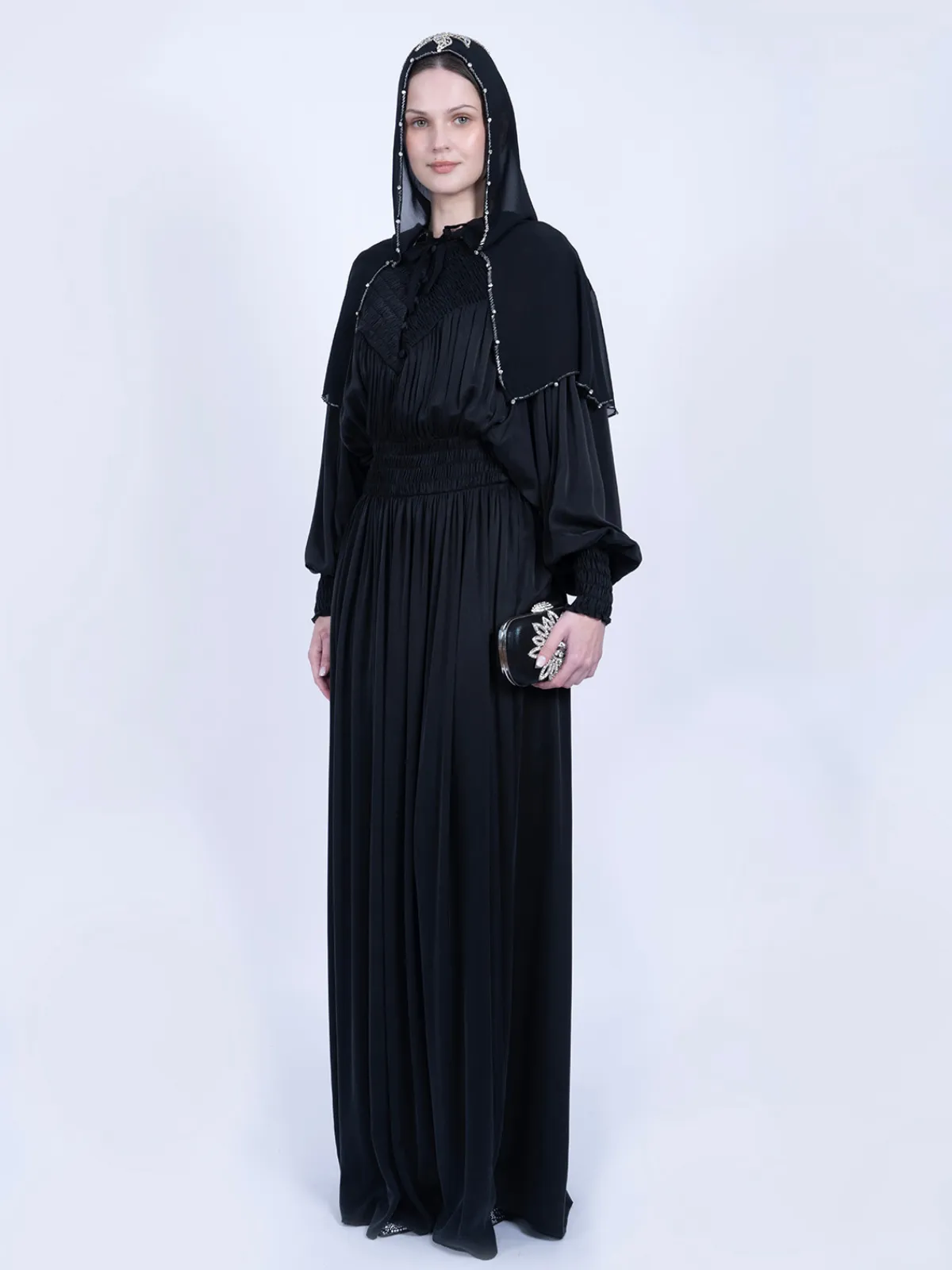 Saf Dut Ağacı İpeği Gipeli Tasarım Elbise - Siyah