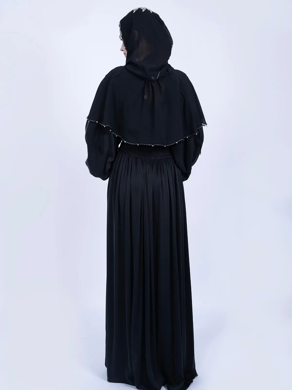 Saf Dut Ağacı İpeği Gipeli Tasarım Elbise - Siyah - Görsel 3