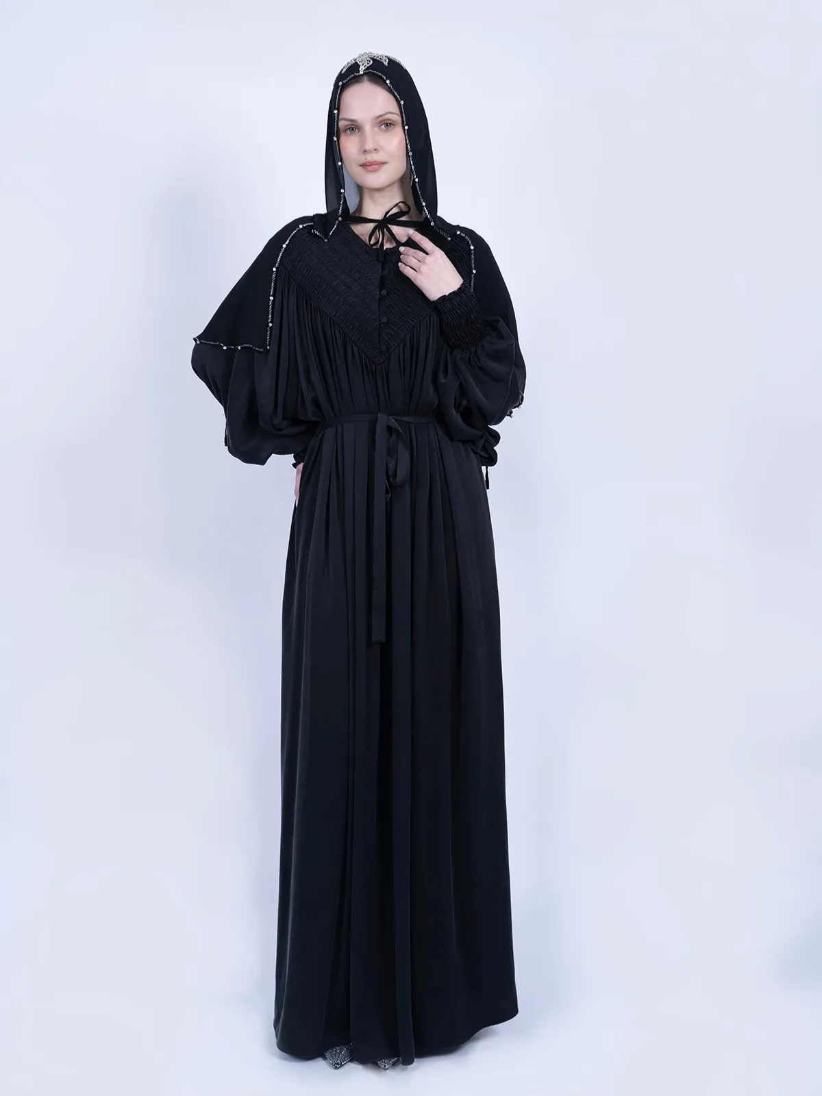 Saf Dut Ağacı İpeği Düz Kesim Elbise - Siyah - Görsel 2