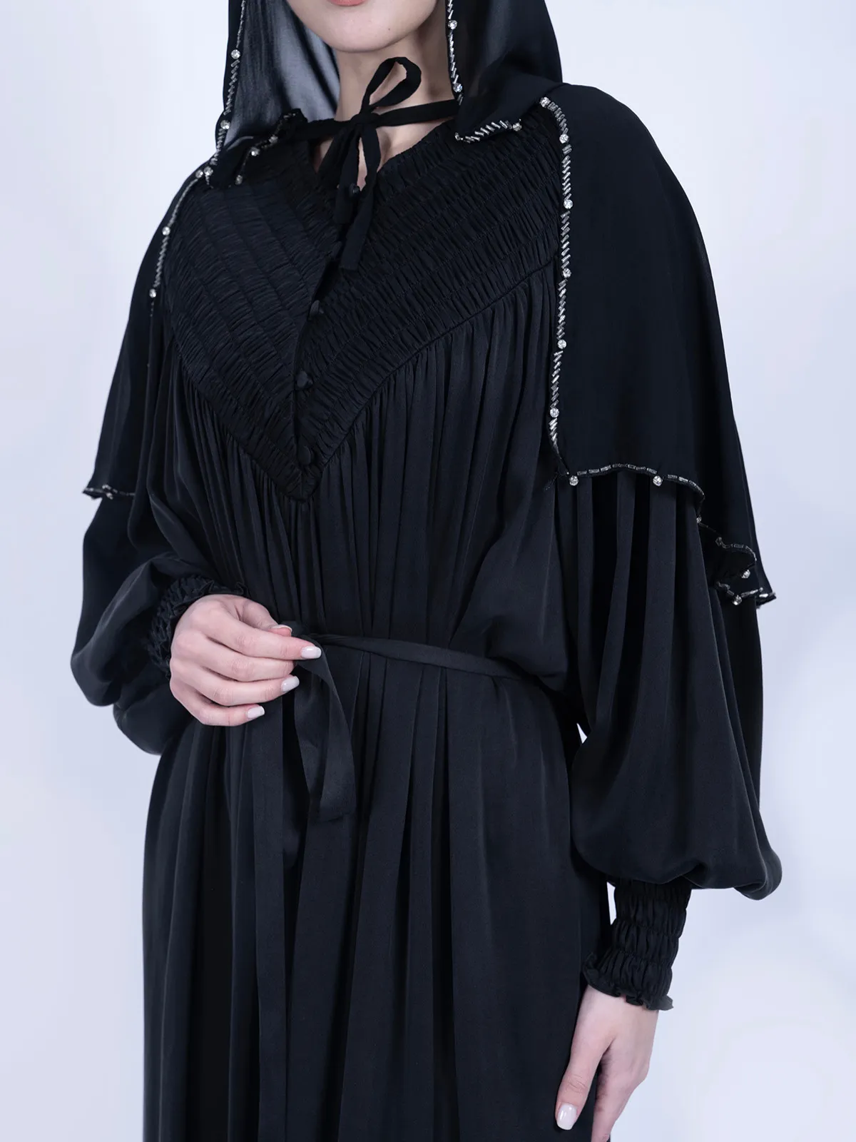 Saf Dut Ağacı İpeği Düz Kesim Elbise - Siyah - Görsel 3