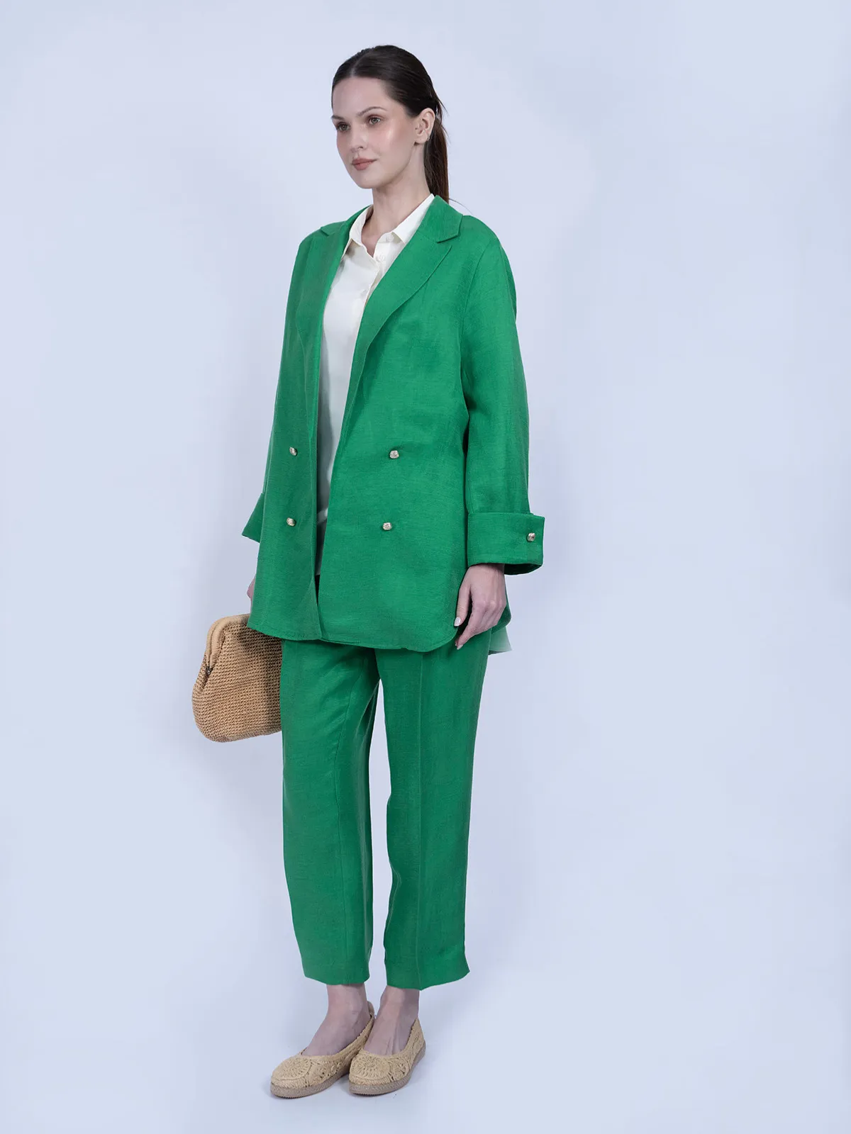 Yeşil İpek Keten Spor Ceket Takımı - Görsel 2