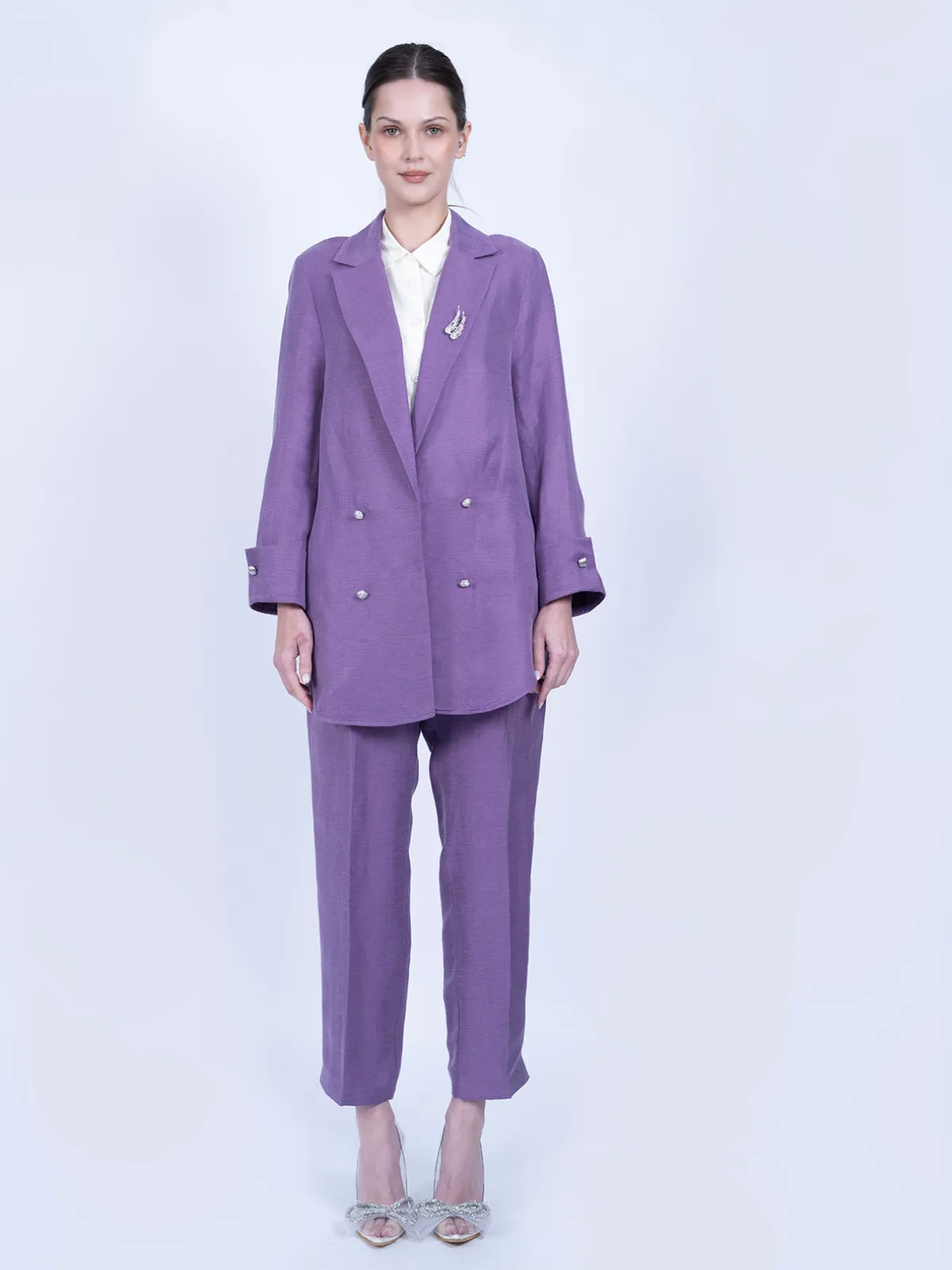 Mor İpek Keten Spor Ceket Takımı - Görsel 3