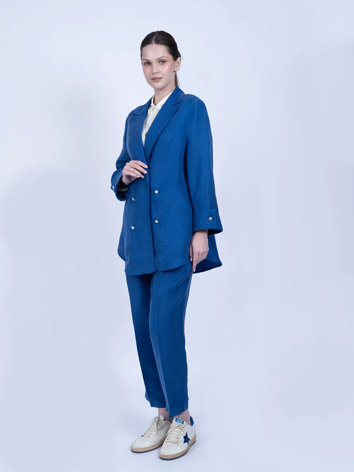 Lacivert İpek Keten Spor Ceket Takımı - Görsel 3